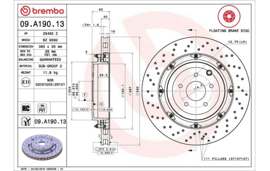 Bromsskiva TWO-PIECE FLOATING DISCS LINE 09.A190.13 Brembo, bild 2