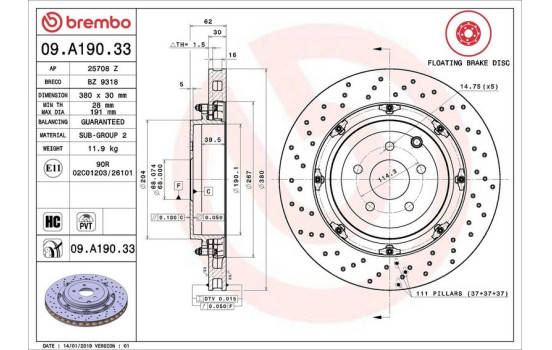 Bromsskiva TWO-PIECE FLOATING DISCS LINE 09.A190.33 Brembo