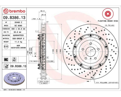 Bromsskiva TWO-PIECE FLOATING DISCS LINE 09.B386.13 Brembo, bild 3
