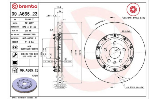 Bromsskiva TWO-PIECE FLOATING DISCS LINE 09A66523 Brembo, bild 3
