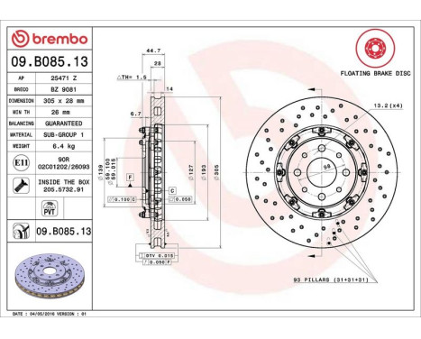 Bromsskiva TWO-PIECE FLOATING DISCS LINE 09B08513 Brembo, bild 3