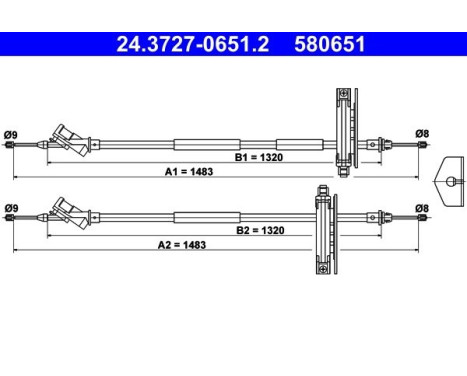Dragkabel, parkeringsbroms 24.3727-0651.2 ATE