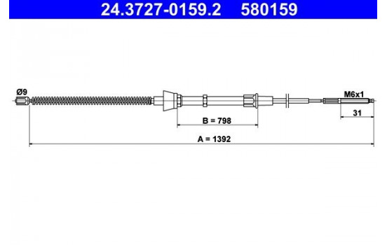 Vajer, parkeringsbroms 24.3727-0159.2 ATE