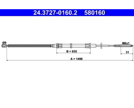 Vajer, parkeringsbroms 24.3727-0160.2 ATE