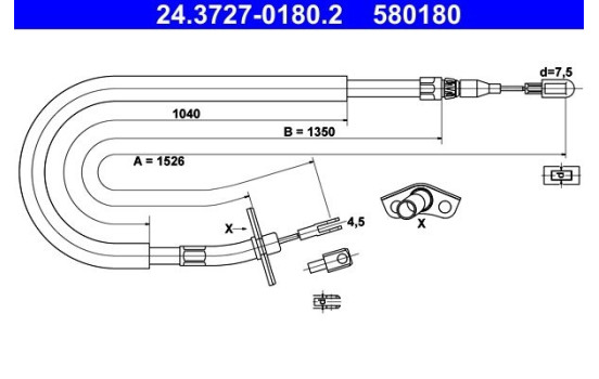 Vajer, parkeringsbroms 24.3727-0180.2 ATE