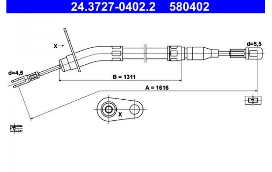 Vajer, parkeringsbroms 24.3727-0402.2 ATE