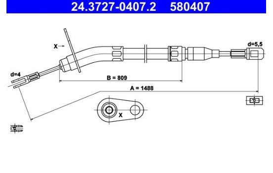Vajer, parkeringsbroms 24.3727-0407.2 ATE