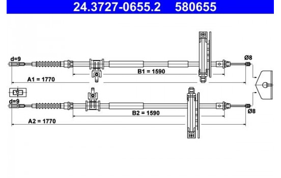 Vajer, parkeringsbroms 24.3727-0655.2 ATE