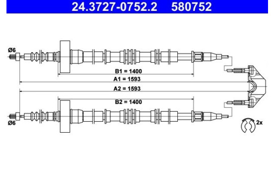 Vajer, parkeringsbroms 24.3727-0752.2 ATE