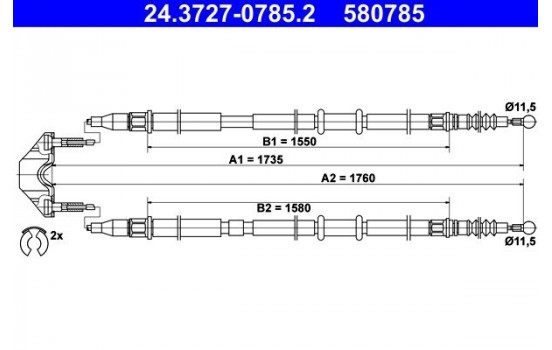 Vajer, parkeringsbroms 24.3727-0785.2 ATE