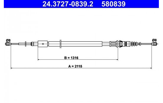 Vajer, parkeringsbroms 24.3727-0839.2 ATE