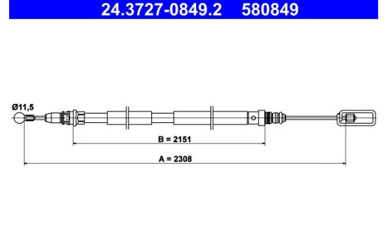 Vajer, parkeringsbroms 24.3727-0849.2 ATE