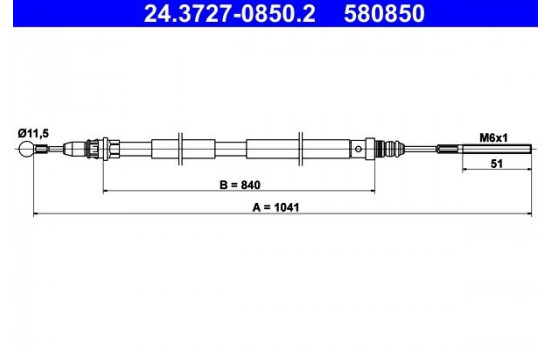 Vajer, parkeringsbroms 24.3727-0850.2 ATE