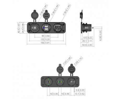 Boîtier d'encastrement USB luxe AutoStyle avec cadre 12/24 Volt 117 x 29 mm, Image 6