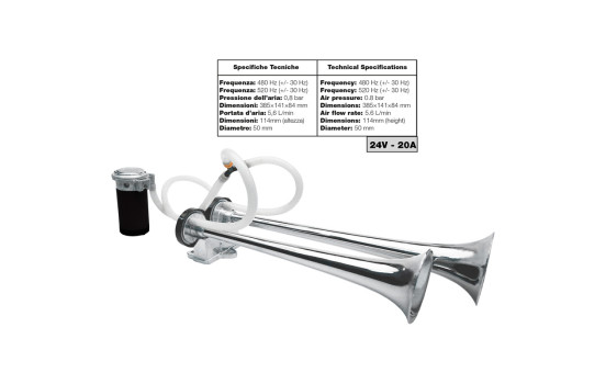 Klaxon pneumatique Simoni Racing monophonique - Bus - 24 V 118 dB - Aluminium, Image 3