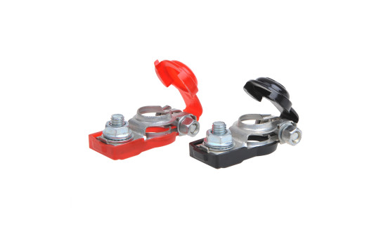 Jeu de bornes de batterie (+) et (-) avec protection en plastique rouge / noir