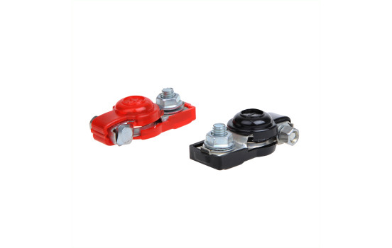 Jeu de bornes de batterie (+) et (-) avec protection en plastique rouge / noir, Image 2