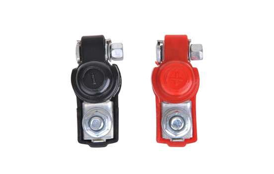 Jeu de bornes de batterie (+) et (-) avec protection en plastique rouge / noir, Image 4