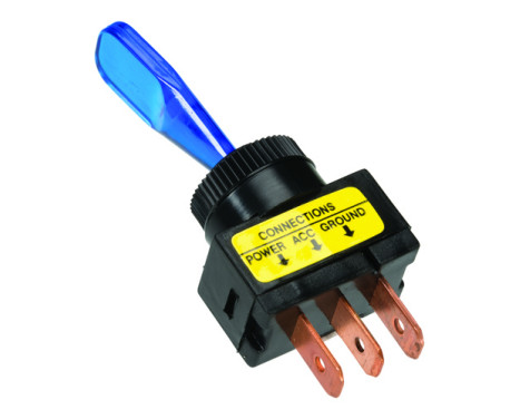 interrupteur à bascule bleu, avec ampoule on-off 12v, 20a 3 contacts à languettes dimension d'encastrement ø13 mm