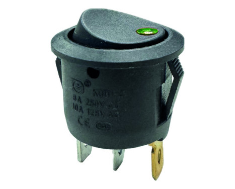 Interrupteur à bascule vert on - off, 12V, 10A, 20mm, LED sous blister