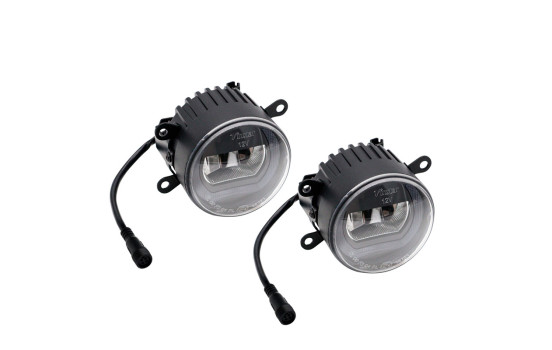 Set of semi-universal LED fog lamps + DRL 'U-Shape' daytime running lights - Diameter 90mm - ECE-R19/R87 E DL UNF08 AutoStyle