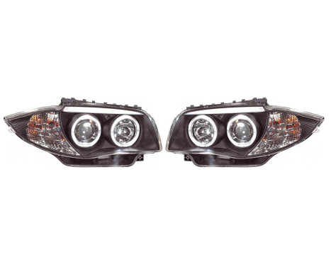 Set headlights suitable for BMW 1-Series E81/E87 2004-2011 - Black - incl. Angel-Eyes