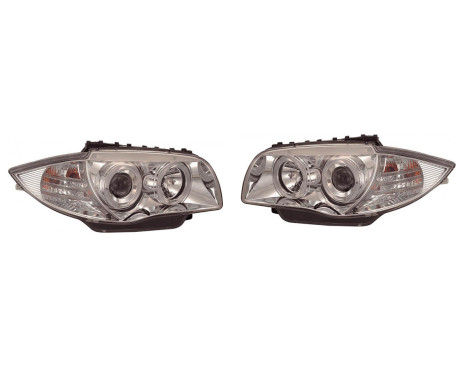Set headlights suitable for BMW 1-Series E81/E87 2004-2011 - Chrome - incl. Angel-Eyes