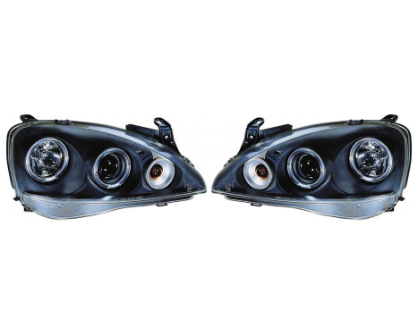 Set headlights suitable for Opel Corsa C 3/5-door 2000-2004 - Black - incl. Angel-Eyes