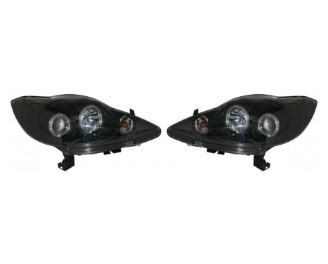 Set headlights suitable for Peugeot 107 2005-2014 - Black - incl. Angel-Eyes