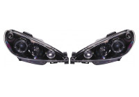 Set headlights suitable for Peugeot 206 2002- incl GTi 1999- - Black - incl. Angel-Eyes