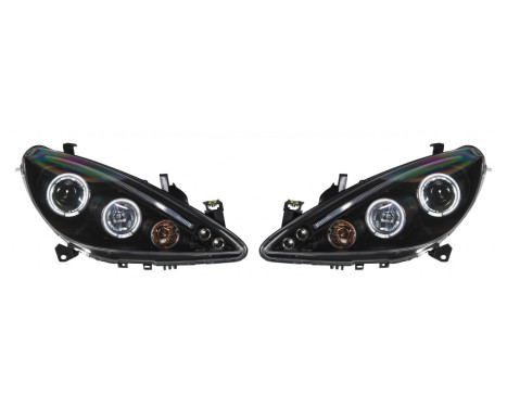 Set headlights suitable for Peugeot 307 2001-2005 - Black - incl. Angel-Eyes
