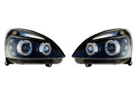 Set headlights suitable for Renault Clio II Facelift 2001-2005 - Black - incl. Angel-Eyes