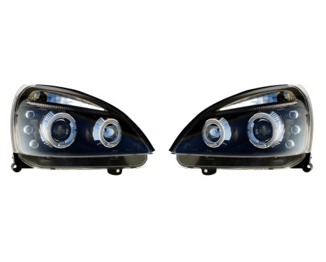 Set headlights suitable for Renault Clio II Facelift 2001-2005 - Black - incl. Angel-Eyes