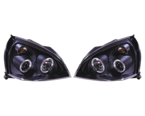 Set headlights suitable for Renault Clio II Facelift 2001-2005 - Black - incl. Angel-Eyes