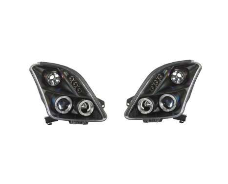 Set headlights suitable for Suzuki Swift II 2005-2010 - Black - incl. Angel-Eyes