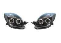 Set headlights suitable for Toyota Yaris II 2006-2011 - Black - incl. Angel-Eyes