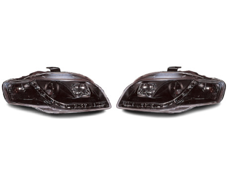 Set headlights suitable for incl. DRL Audi A4 B7 2005-2008 - Black - incl. Motor