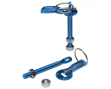 Set universele motorkaphaken/-pins - blauw aluminium Set universele motorkaphaken/-pins - blauw aluminium