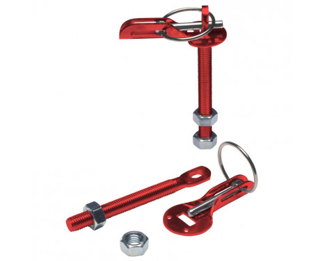 Set universele motorkaphaken/-pins - rood aluminium Set universele motorkaphaken/-pins - rood aluminium