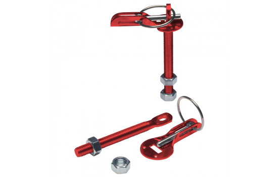Jeu de crochets / goupilles universels pour capot moteur - aluminium rouge