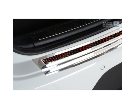 Protection de seuil arrière 'Deluxe' en acier inoxydable Porsche Macan 2014- Chrome / Red-Black Carbon, Image 5