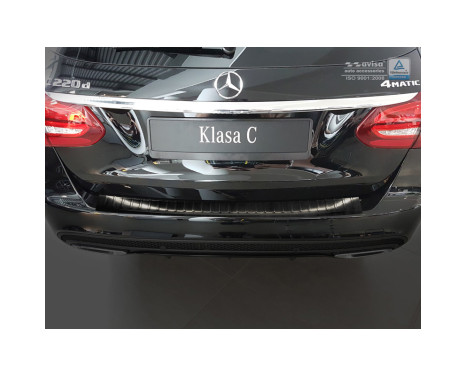 Protection de seuil arrière en acier inoxydable noir Mercedes Classe C W205 Kombi 2014- 'RIbs', Image 3