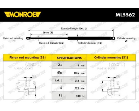 Vérin, capot-moteur ML5562 Monroe, Image 13