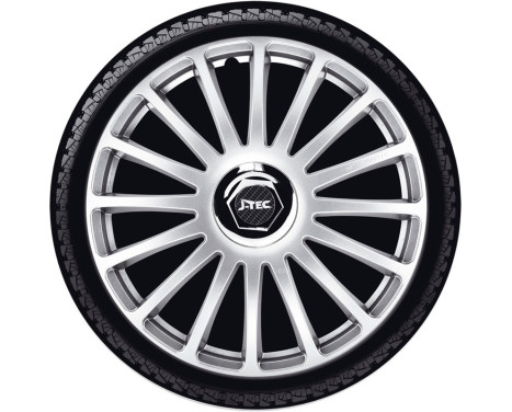 4 st. J-Tec Navkapslar sat Grand Prix SR 15-tums silver + kromring, bild 2