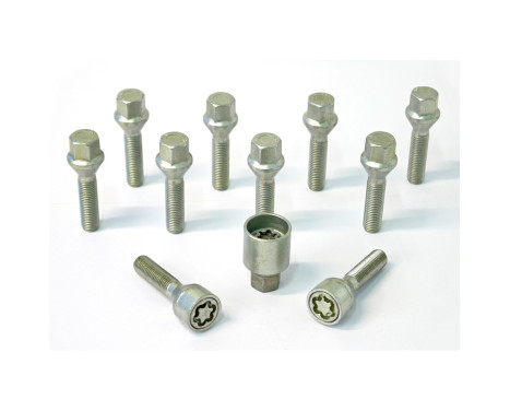 H&R Jeu de boulons de roue conique M12x1.50 - Longueur 50mm - 10 pièces - antivol de roue inclus