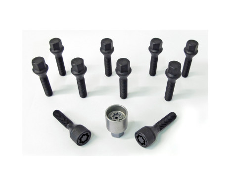 H&R Jeu de boulons de roue coniques M12x1,50 - Longueur 24mm - Noir - 10 pièces - avec blocages de roue
