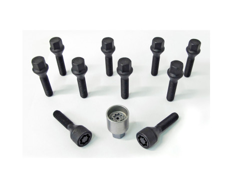 H&R Jeu de boulons de roue coniques M12x1,50 - Longueur 28mm - Noir - 10 pièces - avec blocages de roue