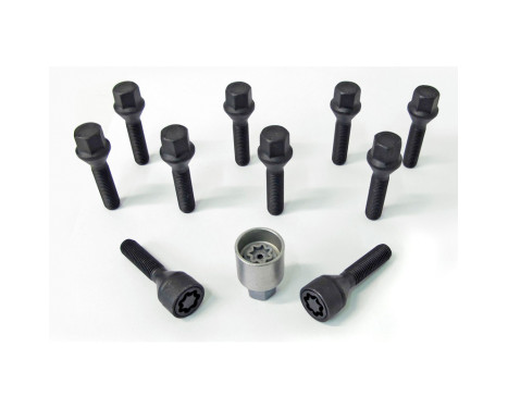H&R Jeu de boulons de roue coniques M12x1,50 - Longueur 40mm - Noir - 10 pièces - avec antivols de roue