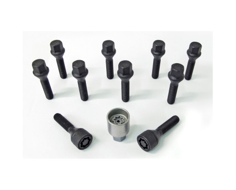 H&R Jeu de boulons de roue coniques M12x1,50 - Longueur 43mm - Noir - 10 pièces - avec blocages de roue