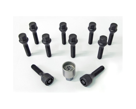 H&R Jeu de boulons de roue coniques M12x1,50 - Longueur 45mm - Noir - 10 pièces - avec blocages de roue